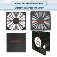 Protective grille and dust filter included with the fan