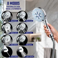 Ocho modos de la alcachofa de ducha: lluvia, masaje, niebla, mixtos, pausa y chorros de limpieza