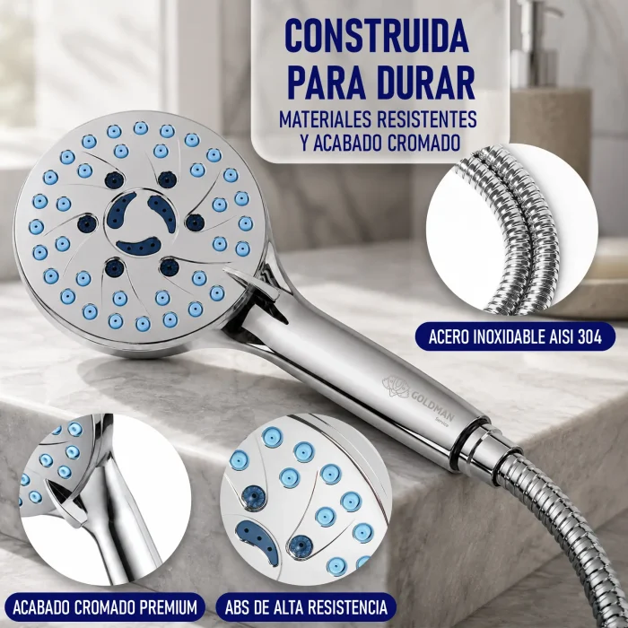 Cabezal de ABS cromado y manguera de ducha de acero inoxidable AISI 304