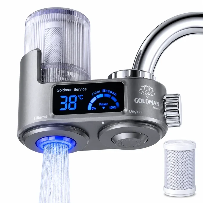 Filtro de agua para grifo GOLDMAN SERVICE con pantalla digital y un cartucho adicional de repuesto
