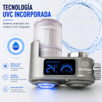 Detalle del filtro purificador de agua y del módulo UVC mostrado en la imagen