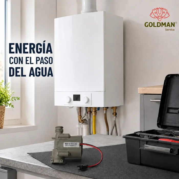 Hidrogenerador GOLDMAN SERVICE junto a un calentador de agua a gas