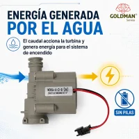 Hidrogenerador que genera energía para el encendido mediante el flujo de agua, sin pilas