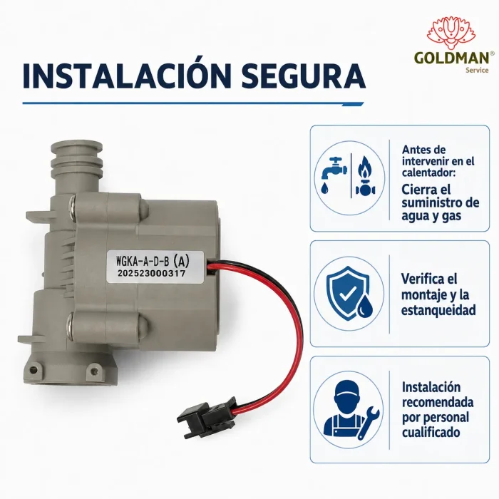 Indicaciones de instalación del hidrogenerador: cierre de agua y gas y comprobación de estanqueidad