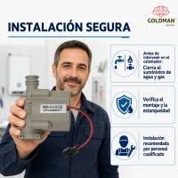 Técnico con el hidrogenerador GOLDMAN SERVICE y recomendaciones de instalación segura