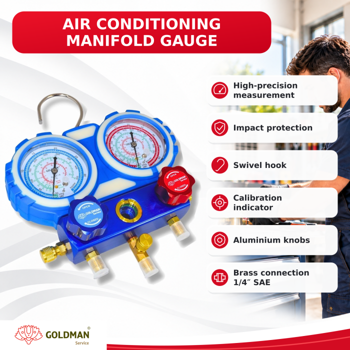 WK-C6002B air conditioning manifold gauge set with hoses and case