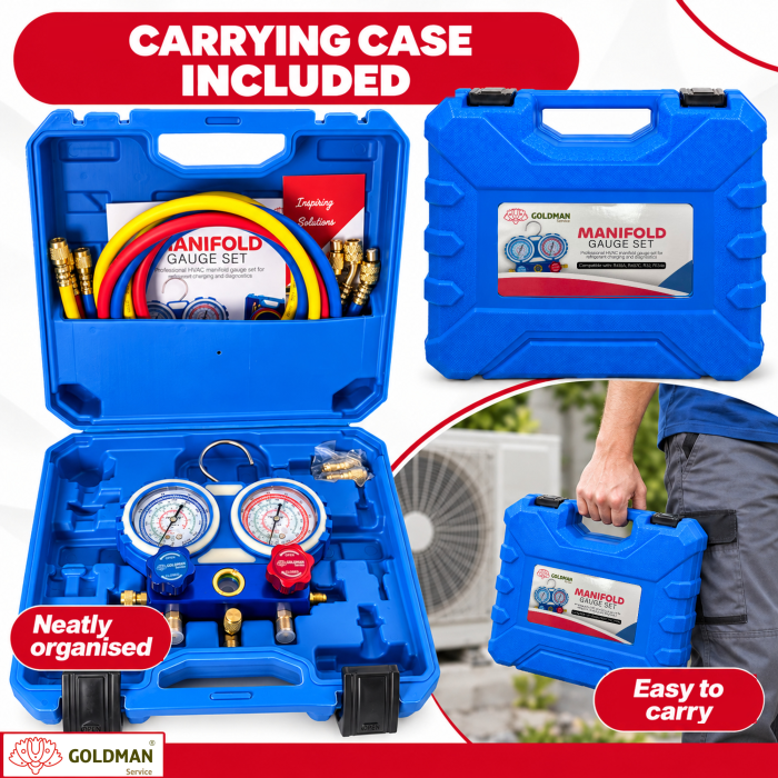 WK-C6002B air conditioning manifold gauge set with hoses and case