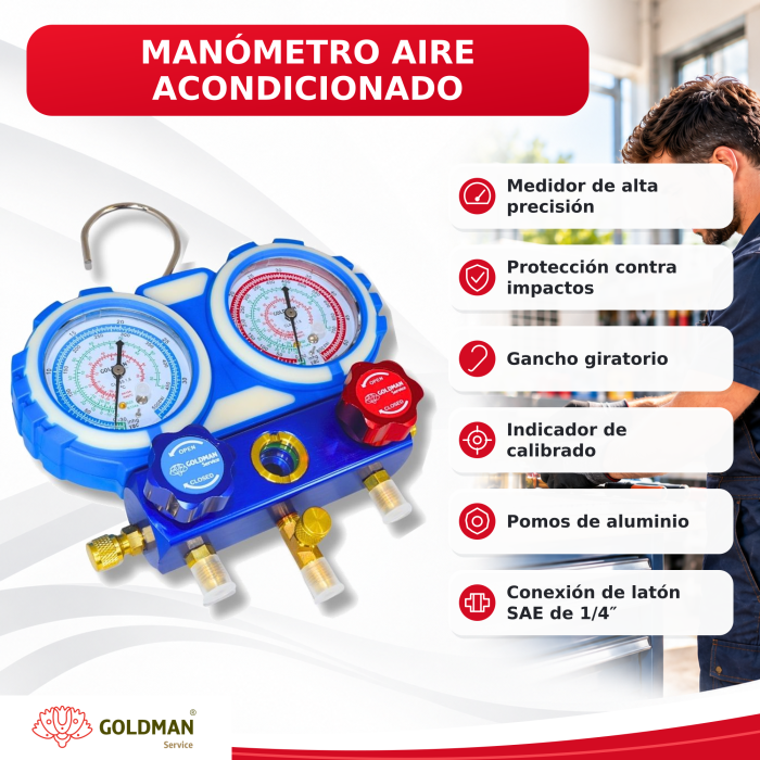 Kit manómetro de aire acondicionado WK-C6002B con mangueras y maletín