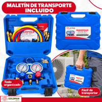 Kit manómetro de aire acondicionado WK-C6002B con mangueras y maletín