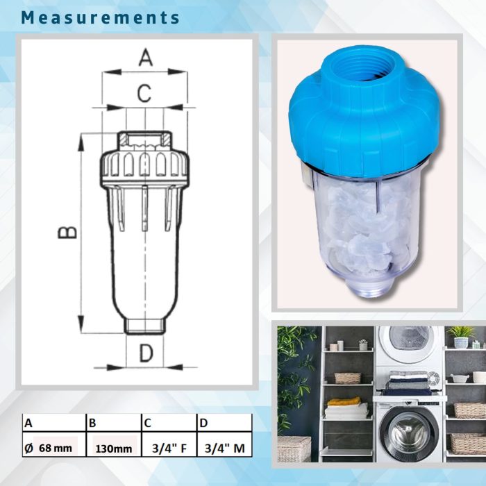 Filter dimensions: 130 mm high and 68 mm diameter