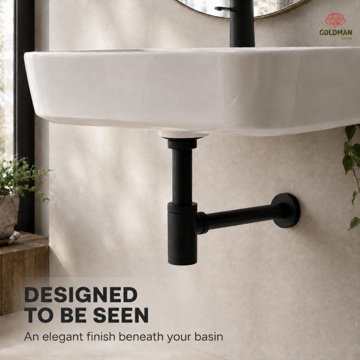 Matte black adjustable washbasin bottle trap
