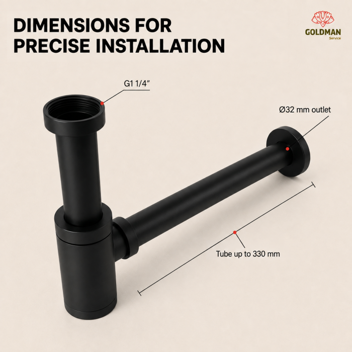 Matte black adjustable washbasin bottle trap