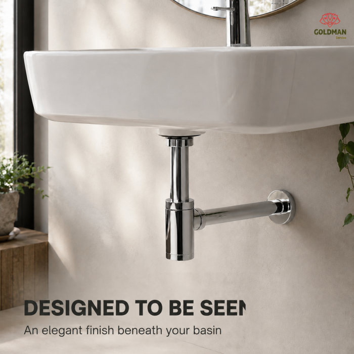 Chrome adjustable washbasin bottle trap