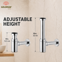 Chrome adjustable washbasin bottle trap