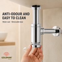 Chrome adjustable washbasin bottle trap