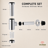 Chrome adjustable washbasin bottle trap