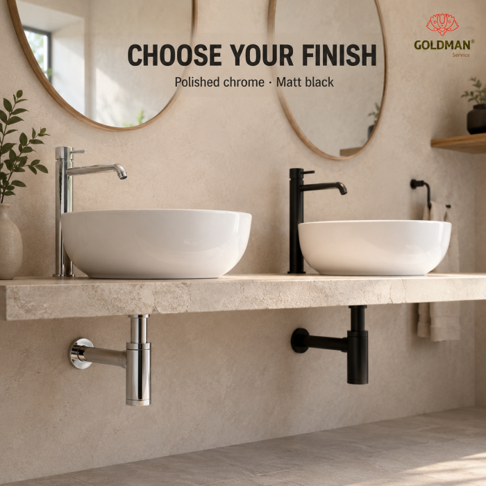 Chrome adjustable washbasin bottle trap