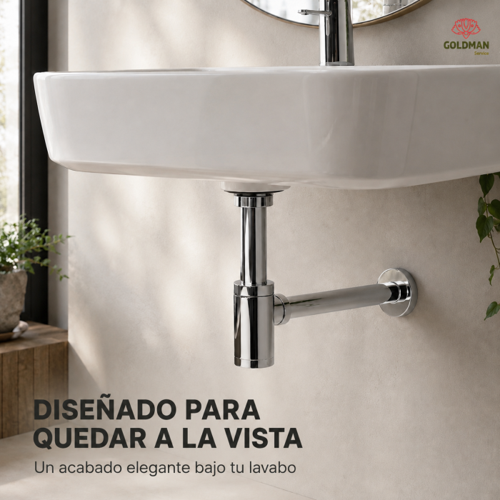 Sifón de lavabo cromado — png