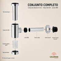 Sifón de lavabo cromado — png