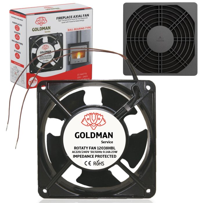 Ventilador axial de 120 mm con rejilla protectora, filtro antipolvo y caja GOLDMAN SERVICE