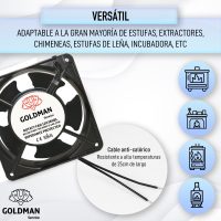 Ventilador con cable anticalórico de 25 cm y aplicaciones en calefacción