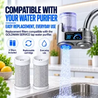 Replacement cartridges beside the compatible Goldman Service 26004 digital tap water purifier