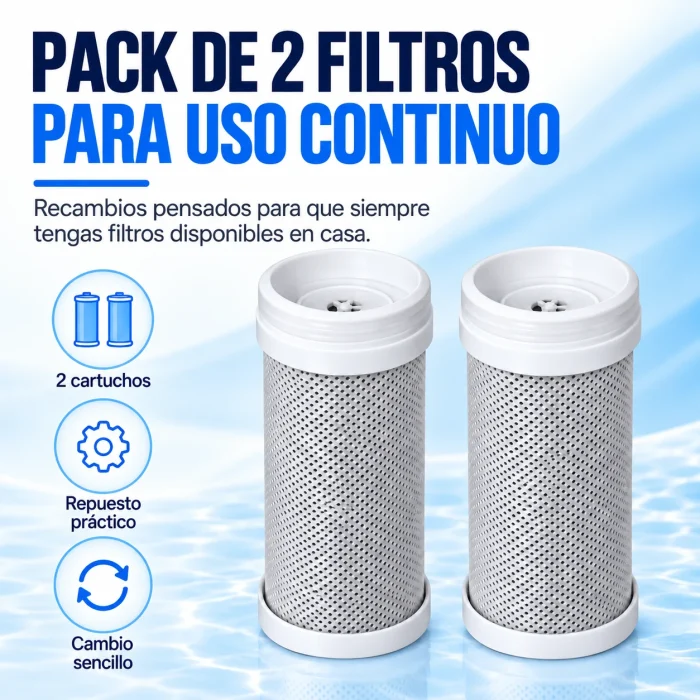 Dos cartuchos de recambio para mantener el uso diario del purificador de agua
