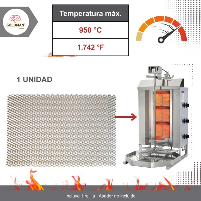 Temperatura máxima de la rejilla 950 °C – 1 unidad