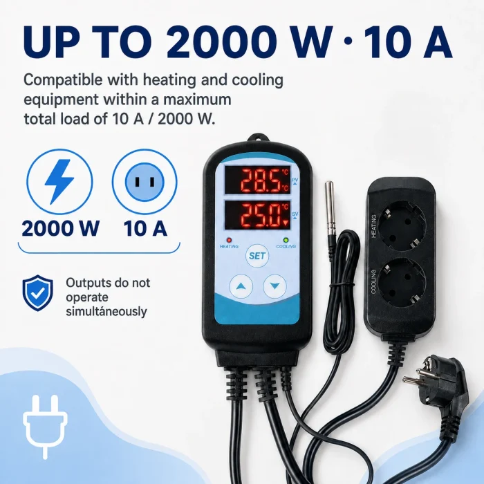 Maximum total load of 2000 W and 10 A